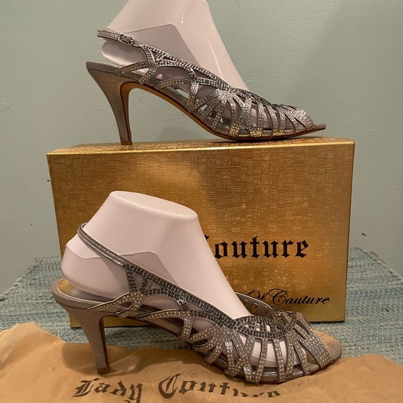 Lady Couture Beauty mid heel cut out sling back evening sandal. Silver. Size 40 - Picture 3 of 11